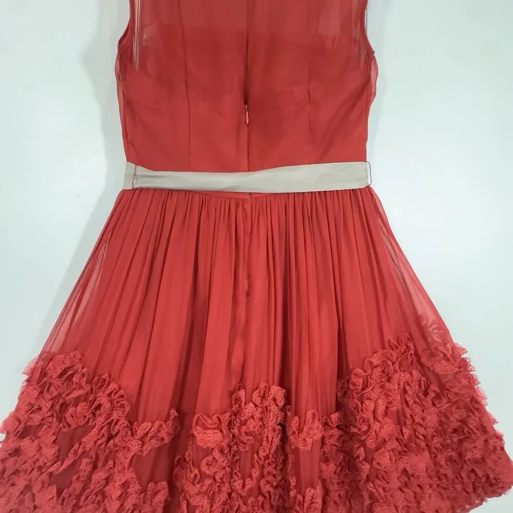 Burning Torch Anthropologie Red Silk Rosette Dress Small Fit Vintage Sleeveless - Picture 9 of 13